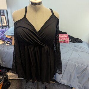 Torrid Cold Shoulder Lace Bell Sleeve faux wrap top